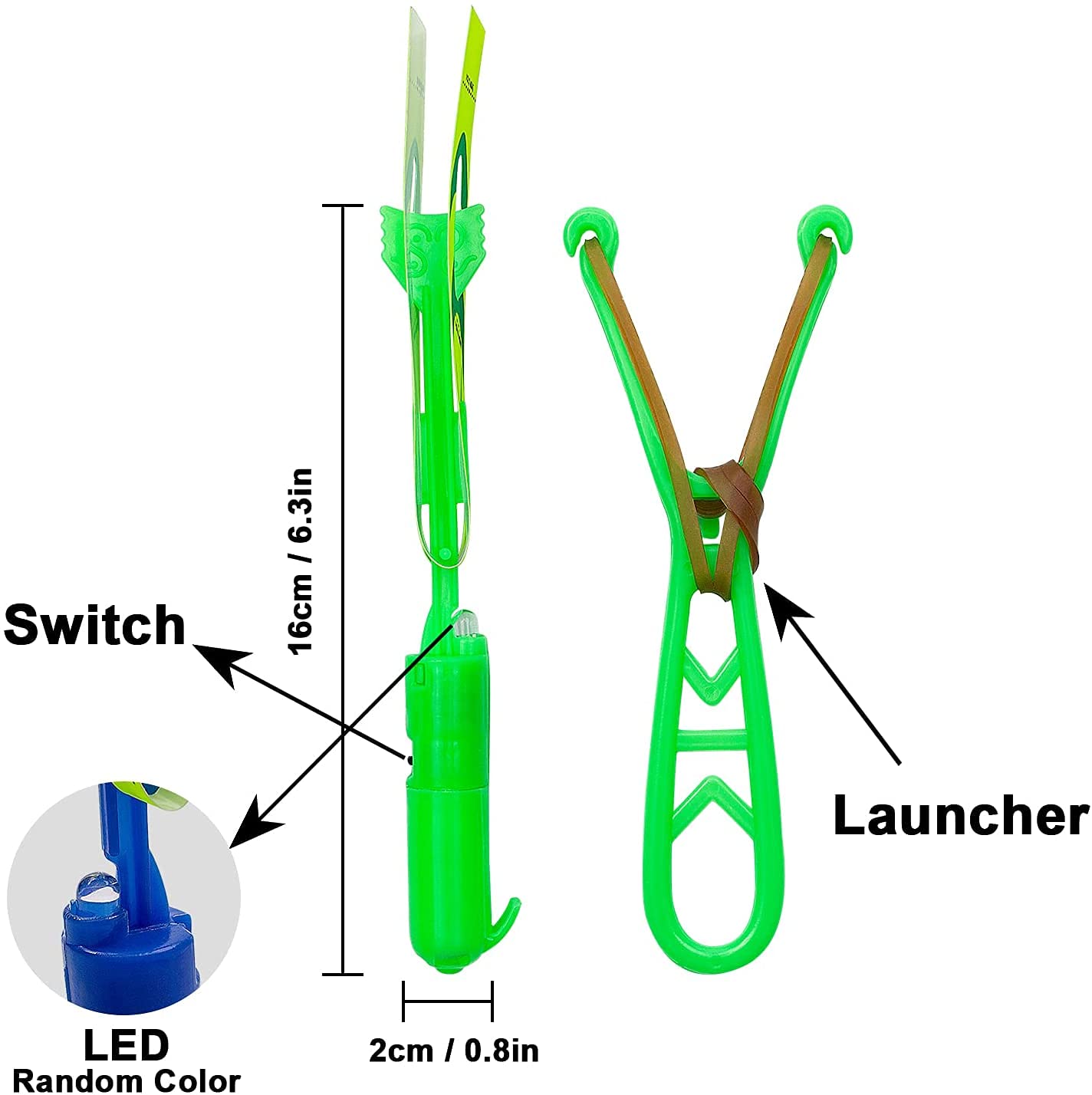 Rocket Copters Slingshot LED Light Up Helicopters, 6 Copters and 3 Launchers - As Seen on TV for Unisex Children