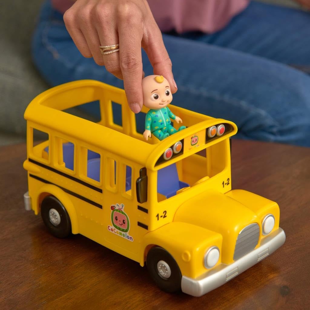 CoComelon Musical Yellow School Bus Toy – Plays ‘Wheels on The Bus’ Clips, Includes Removable JJ Figure for Toddlers & Kids