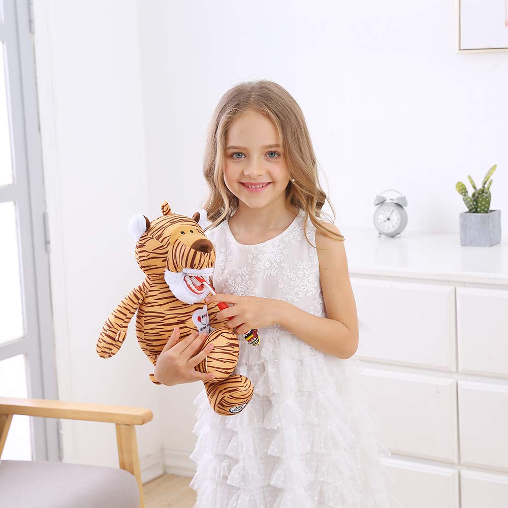 YOUYA DENTAL Tooth Fairy Puppet – Striped Tiger Educational Plush Doll with Teeth for Kids, Oral Health Teaching Toy