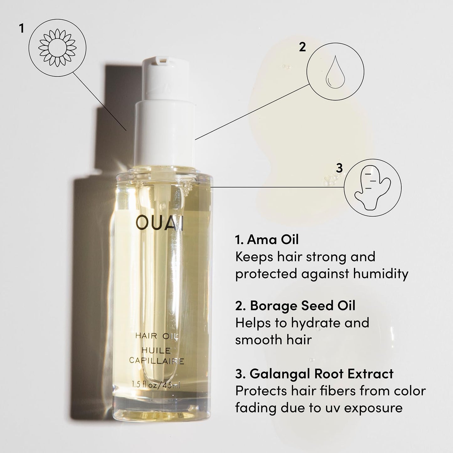 OUAI Hair Oil 1.5 fl oz – Heat Protectant & Frizz Control – Smooths Split Ends, Adds Shine – Color Safe, Paraben & Sulfate Free Formula