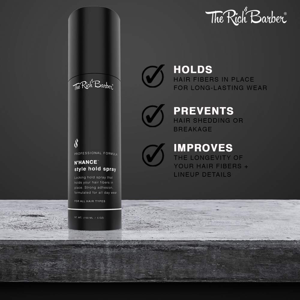 The Rich Barber N’Hance Hold Spray for Hair Fibers – Long-Lasting Lock & Set Spray for Natural Hair Thickening & Concealing, 5 oz