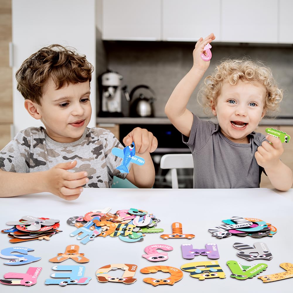JOYIN Animal Alphabet Magnetic Letters for Toddlers 3-5, 26 Large Uppercase ABC Fridge Magnets, Educational Spelling & Learning Toy