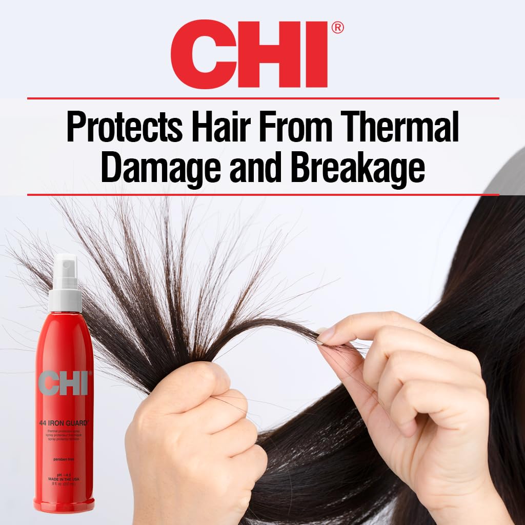 CHI 44 Iron Guard Thermal Protection Spray, Nourishing Formula Helps Resist Heat Damage to Hair & Tame Frizz, Clear, 8 Oz, Pack of 2