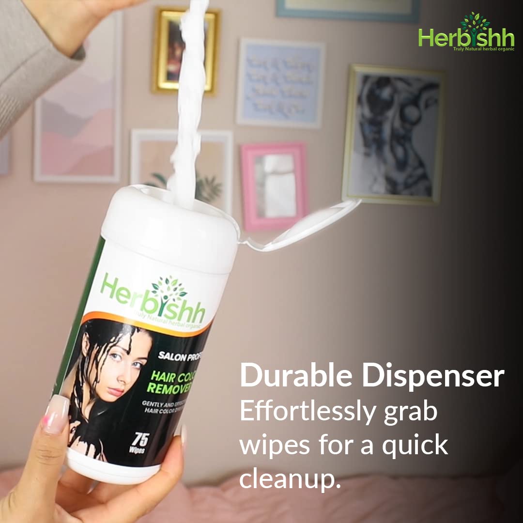 Herbishh Hair Color Stain Remover Wipes – Gentle, Skin-Friendly Formula – Easily Remove Hair Dye from Skin – 75-Count Dispenser Pack