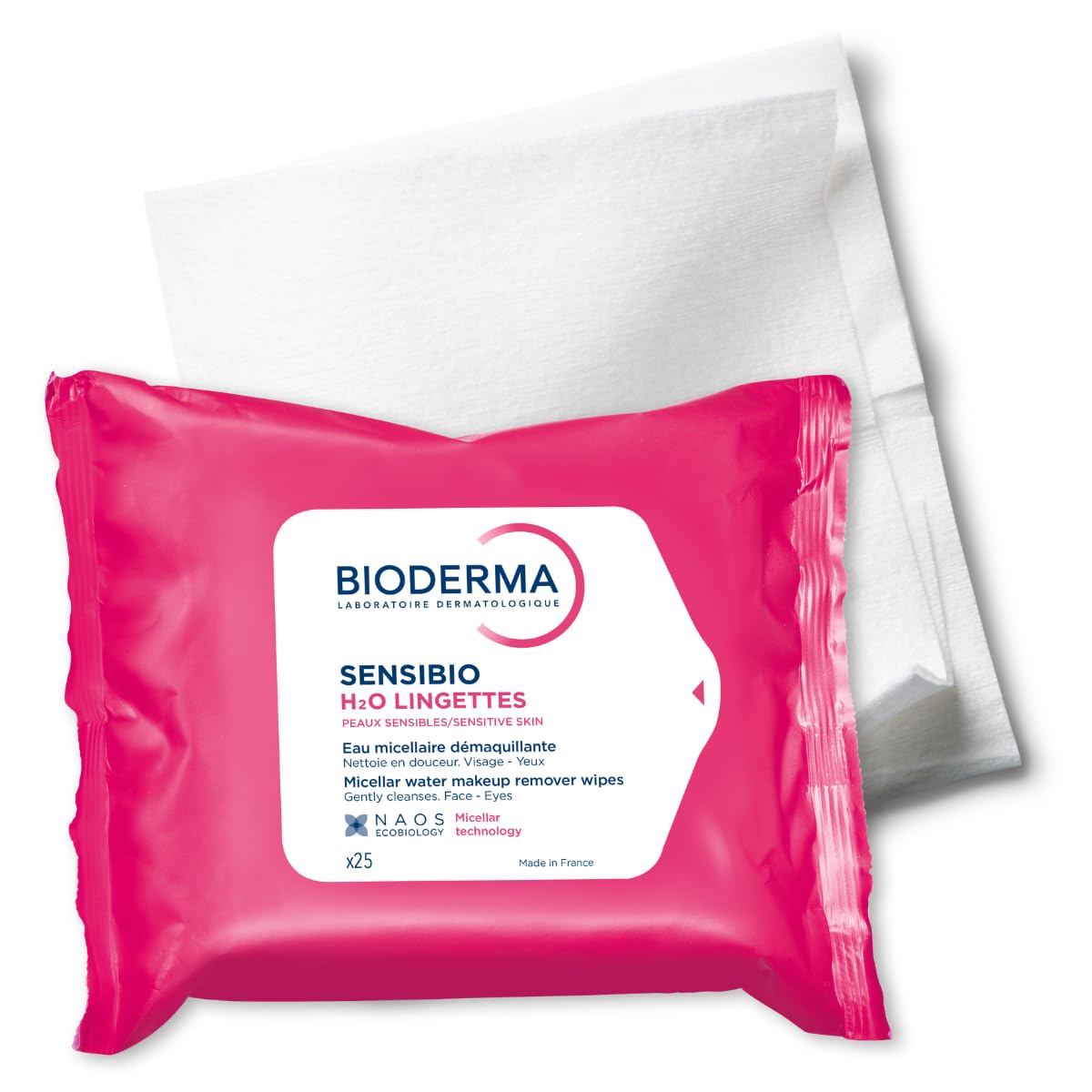 Bioderma Sensibio H2O Makeup Wipes, Cleansing and Makeup Removing, Skin Soothing for Sensitive Skin, 25 Wipes