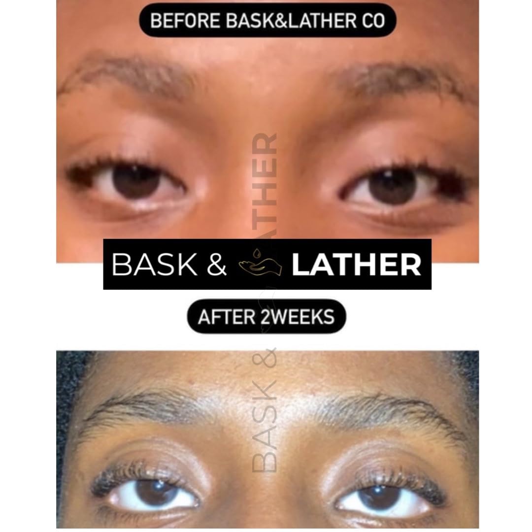 Bask & Lather Lash & Brow Serum with Castor & Jojoba Oil – Thicker, Fuller, Longer Eyelashes & Eyebrows, 3-Month Supply, Brush Applicator