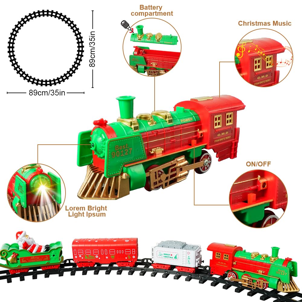 VATOS 2-in-1 Hanging Christmas Train Set with Lights & Sounds – Indoor/Outdoor Holiday Toy Around & Under Tree, Family Decoration