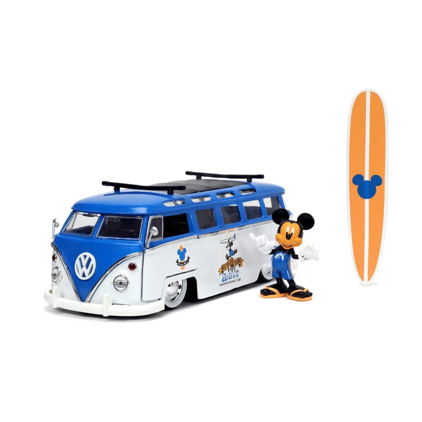Jada Toys Disney Mickey and Friends 1:24 Volkswagen T1 Bus Die-cast Car w/ 2.75" Mickey Mouse Figure, Toys for Kids and Adults