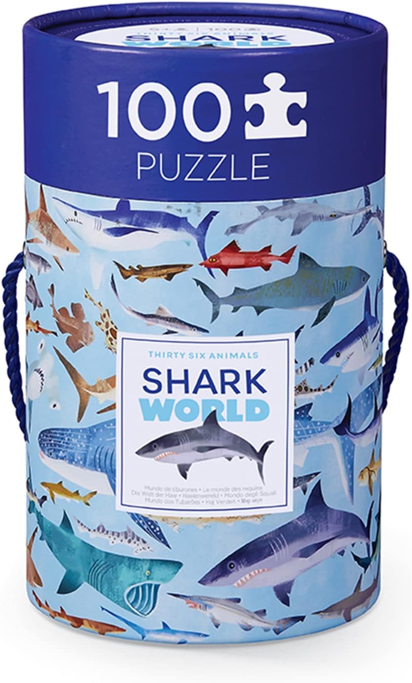 Crocodile Creek 100-Piece Jigsaw Puzzle – Sharks Theme for Kids 5+, Educational Table & Floor Puzzle with Storage Canister, 14"x19"