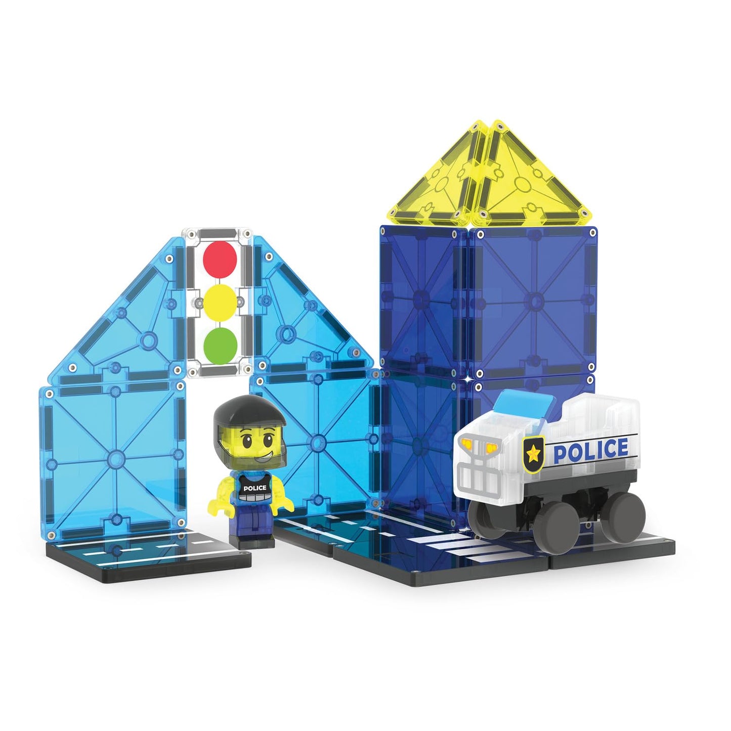MAGNA-TILES Police Patrol 20-Piece Magnetic Construction Set, The Original Magnetic Building Brand