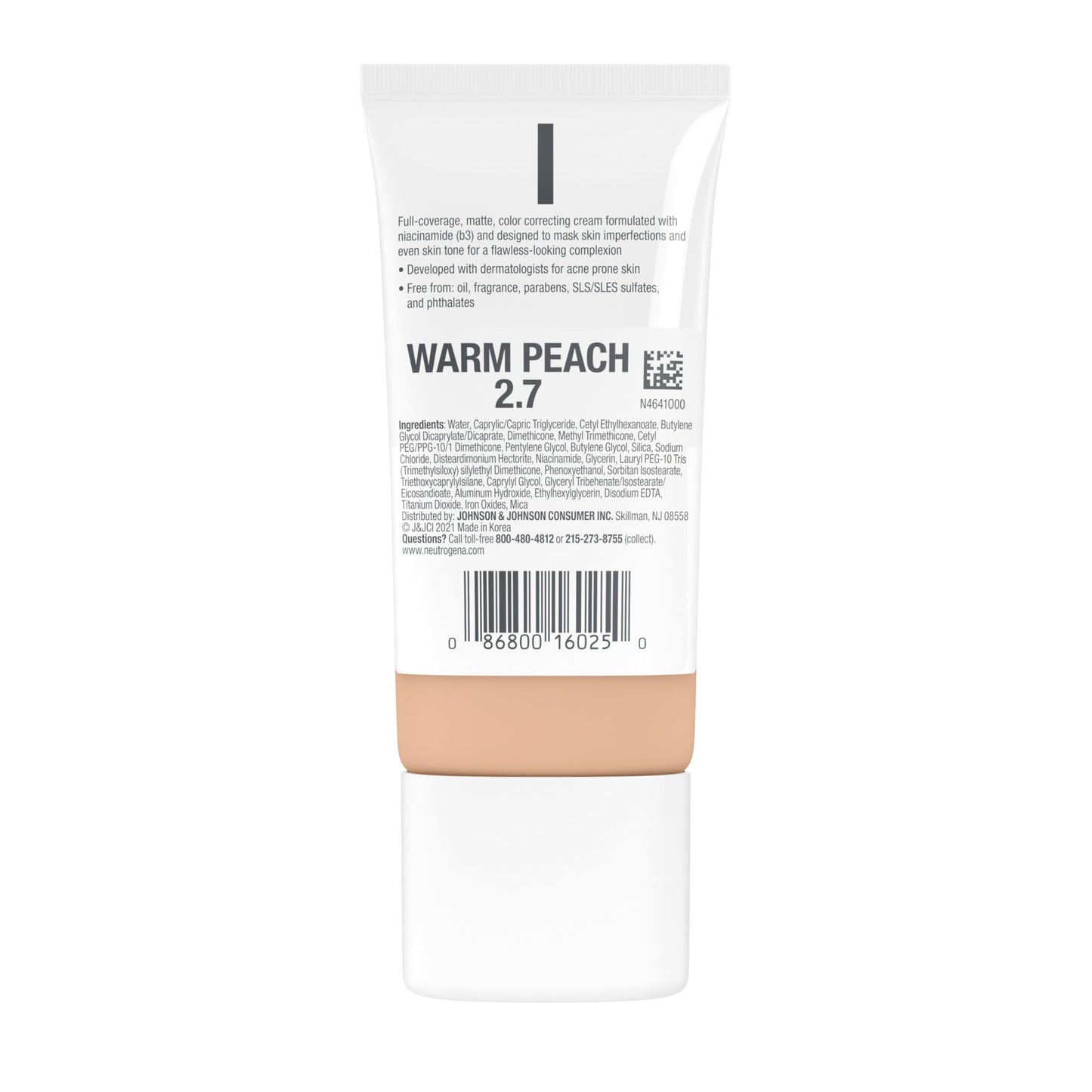 Neutrogena Clear Coverage Flawless Matte CC Cream – Full-Coverage, Color Correcting Face Makeup with Niacinamide, Oil-Free & Hypoallergenic, Warm Peach, 1 oz