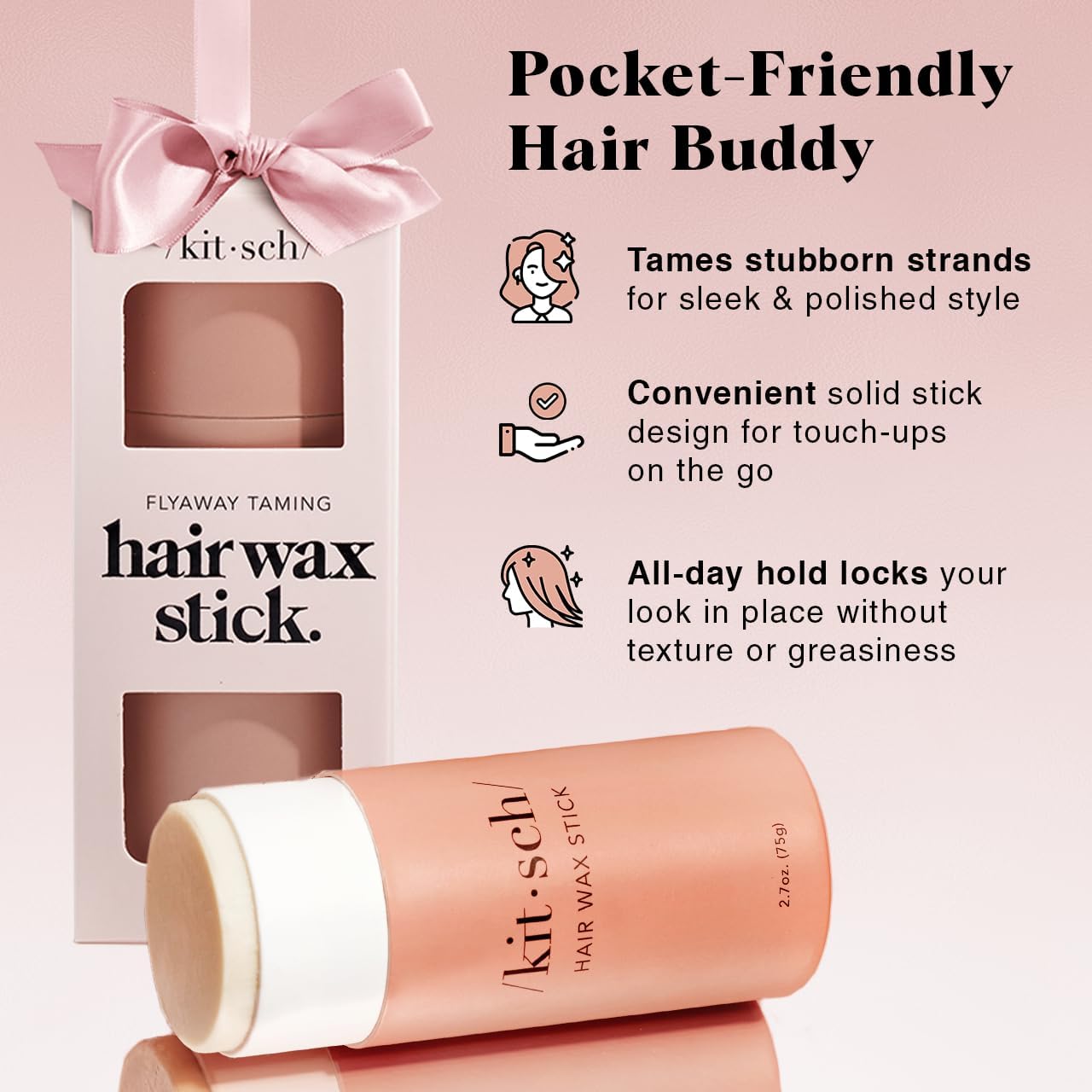 Kitsch Hair Wax Stick for Women & Men – Anti-Frizz Flyaway Tamer, No Residue, All-Day Hold, Slick Back & Hair Smoothing Stick
