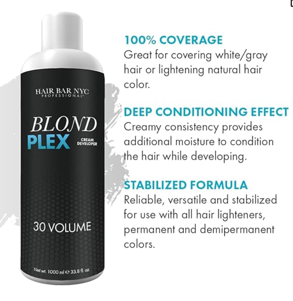 HAIR BAR NYC Blond Plex 30 Volume Violet Developer – Professional Anti-Yellow Lightening System for Charcoal Hair, Reduces Brass & Orange Tones, 33.8oz