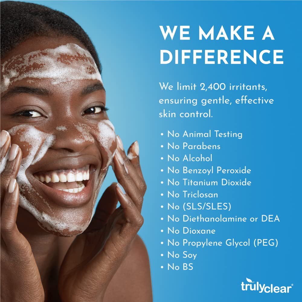 Truly Clear 1-Step Plant-Based Acne Treatment for Face, Chest & Back – Non-Drying, Salicylic + Hyaluronic Acid, Rosacea Safe