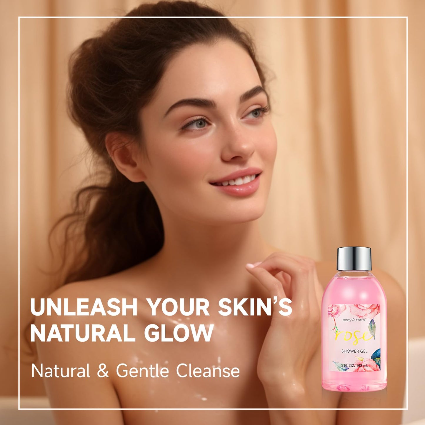 BODY & EARTH Luxurious 5-Pc Rose Scent Spa Gift Set for Women – Bath & Body Gift Box with Lotion, Body Wash, Butter – Birthday Gift Idea