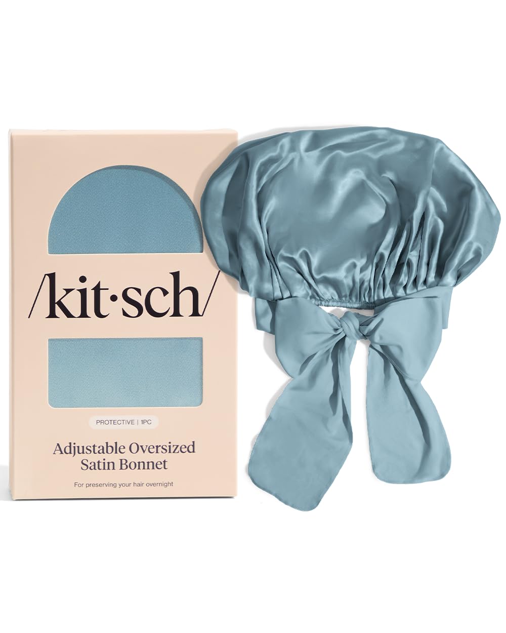 Kitsch XL Satin Sleep Bonnet for Women – Adjustable Night Cap for Curly, Textured Hair – Prevents Breakage, Frizz & Tangles – Haze Blue