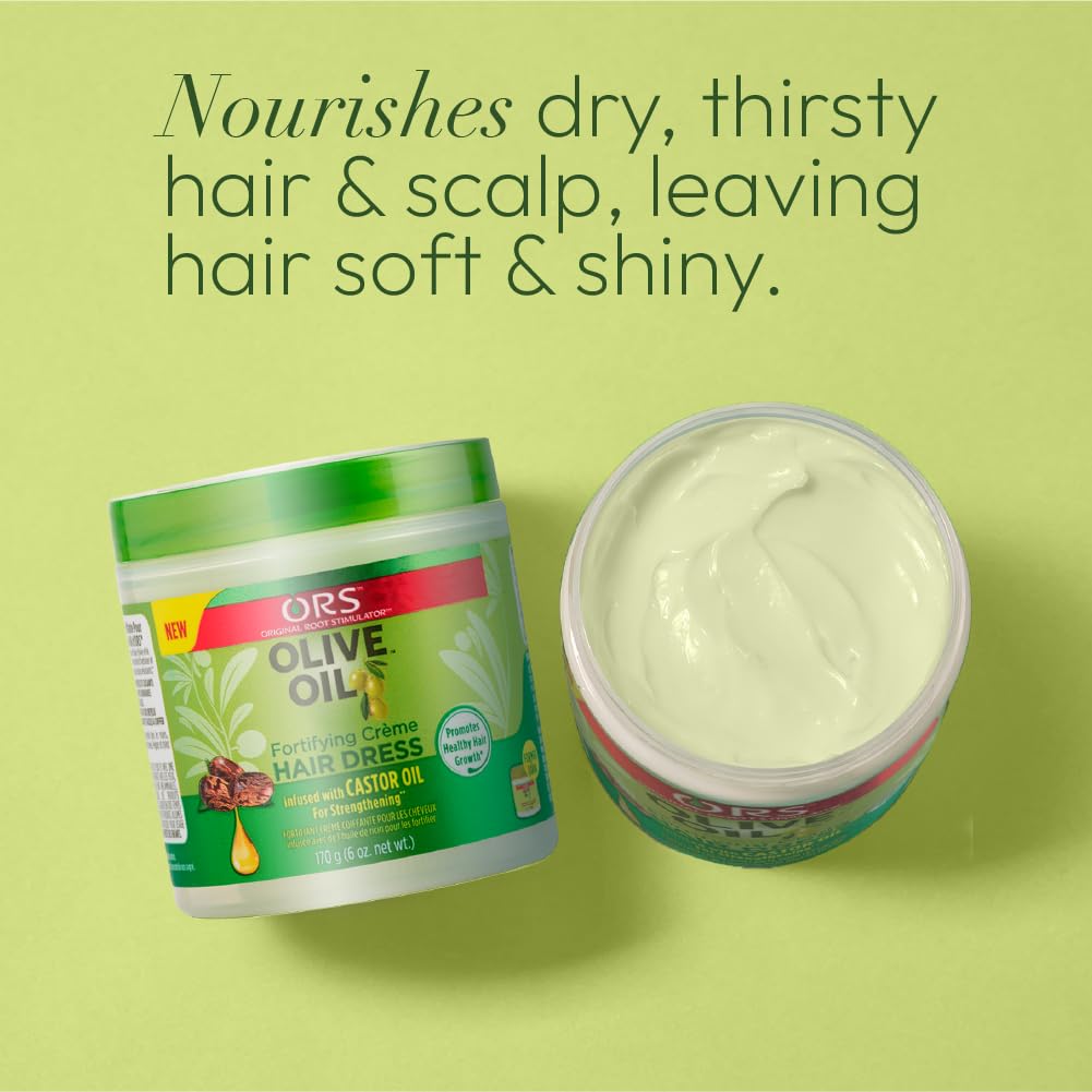 ORS Olive Oil Fortifying Cream Hair Dress Infused with Castor Oil for Strengthening 6 Ounce
