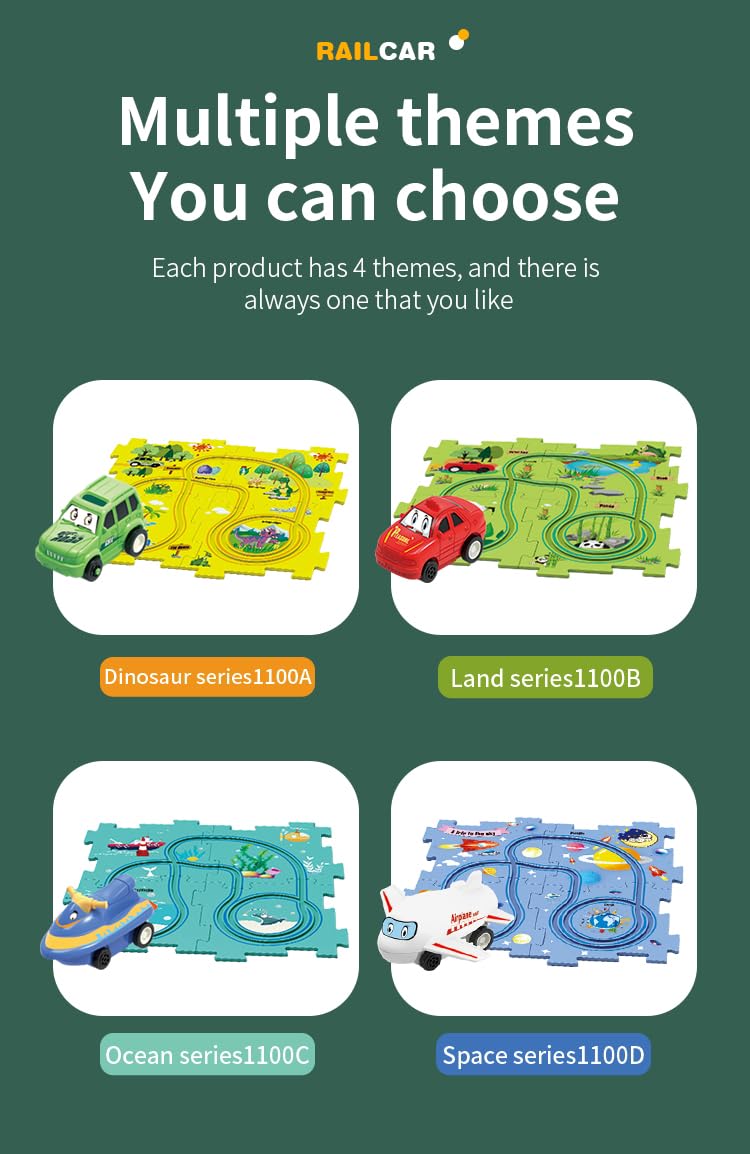 4-in-1 Puzzle Racer Car Track Set for Kids – 4 Themed Jigsaw Tracks, Puzzle Raceway, Preschool Toy Gift for Boys & Girls