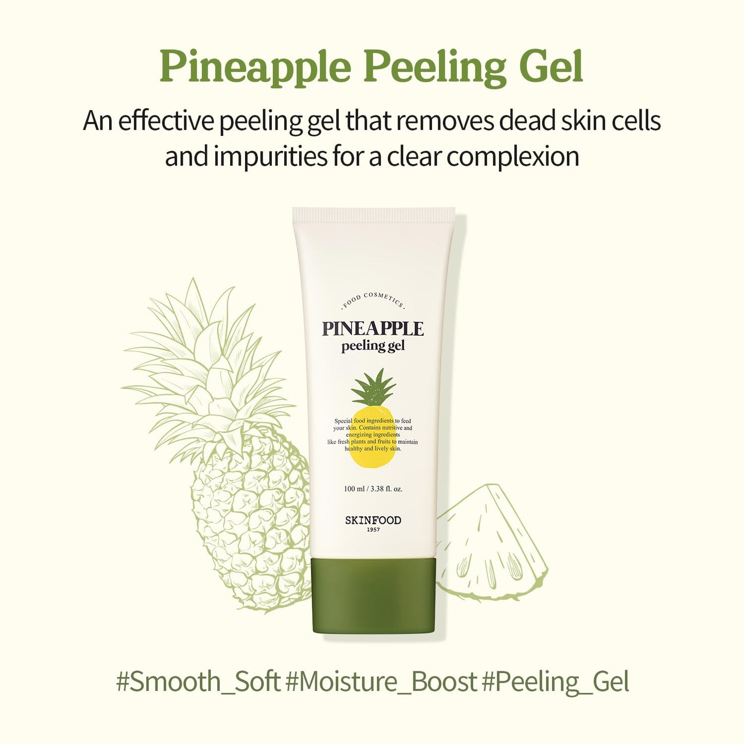 SKINFOOD Pineapple Peeling Gel 3.38oz - AHA Exfoliating Gel with Pineapple & Aloe, Removes Dead Skin, Clears Blemishes & Sebum