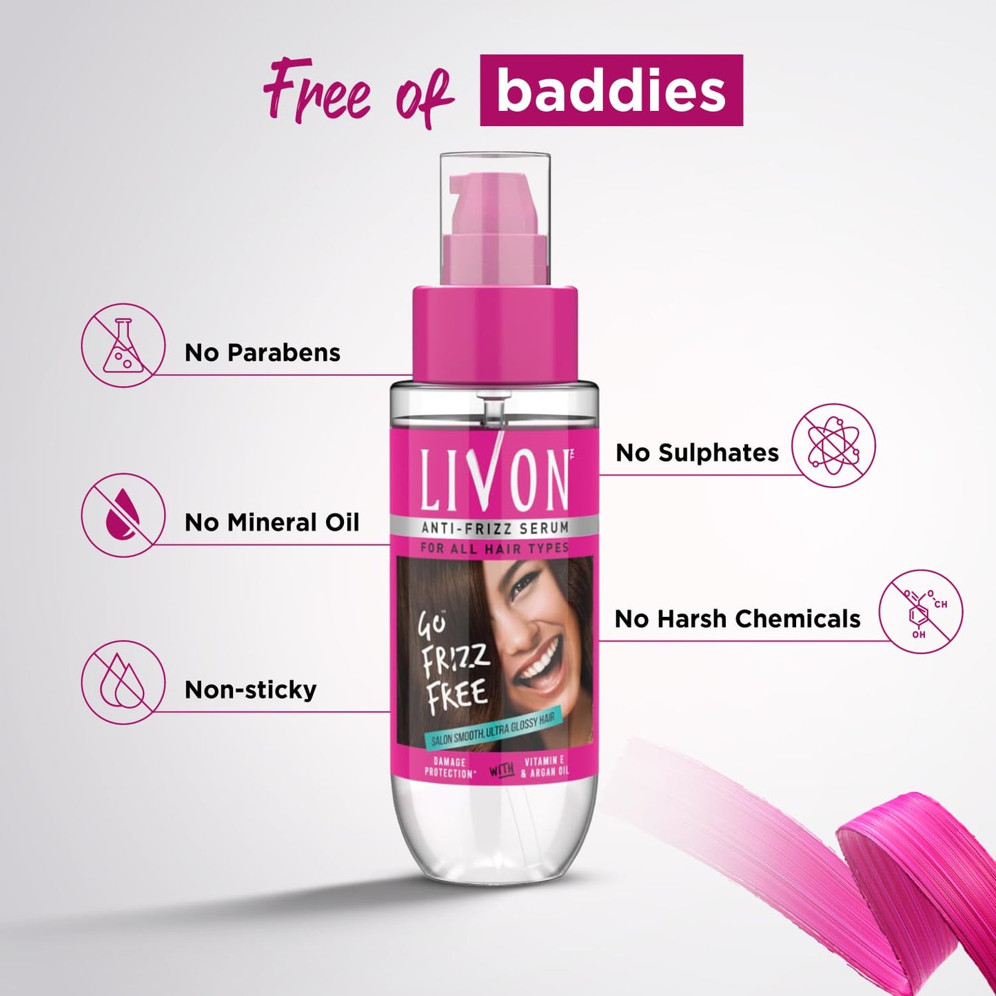 Livon Hair Serum for Men & Women | Frizz-Free, Shiny & Strong Hair | Lightweight, Non-Greasy | Argan Oil & Vitamin E | 3.3 Fl Oz