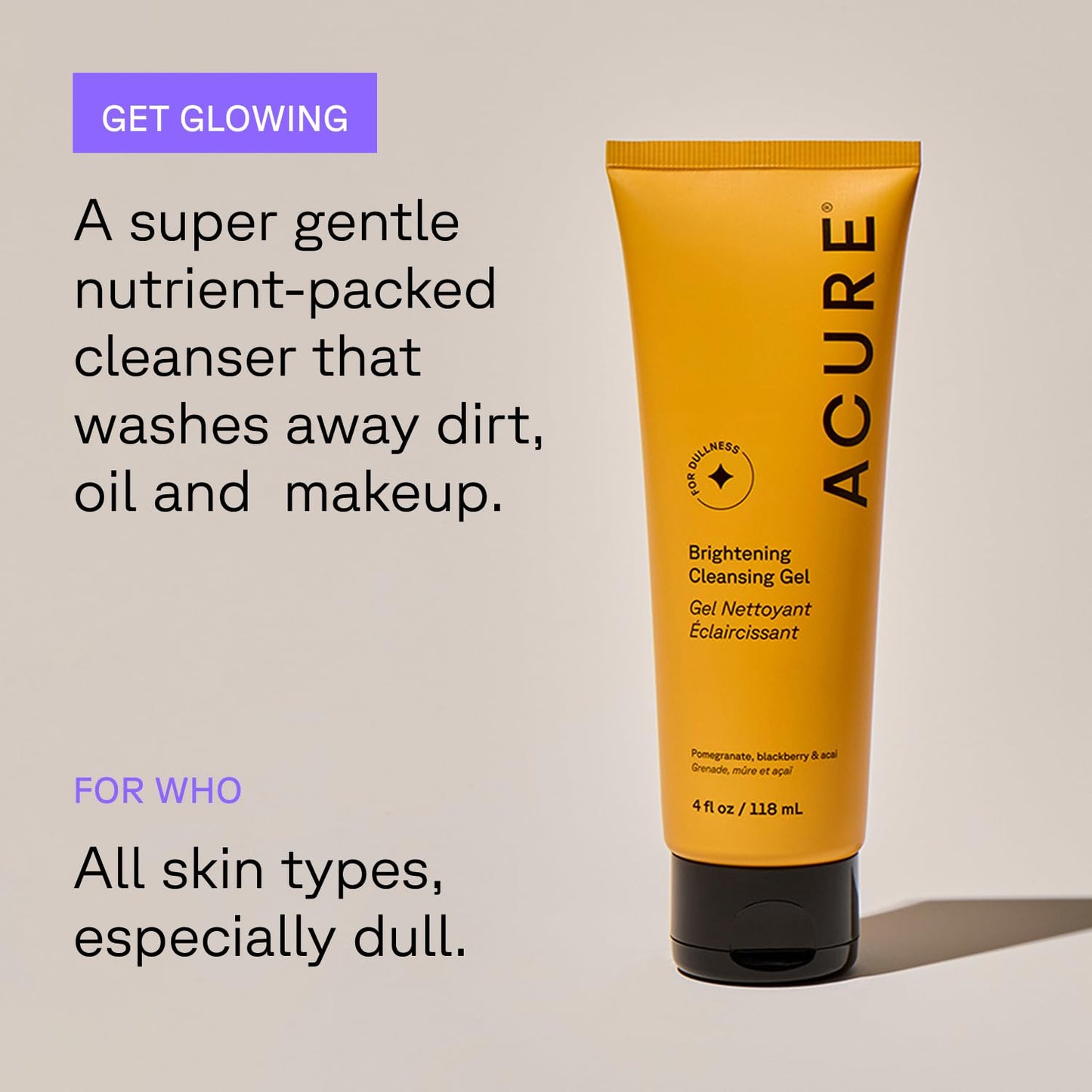 Acure Brightening Facial Scrub & Cleansing Gel 2-Pack – Exfoliating & Gentle Daily Face Wash with Sea Kelp, Pomegranate & Acai, 100% Vegan