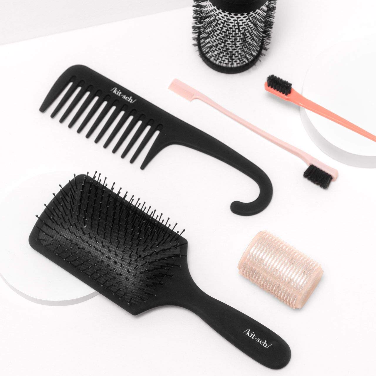 Kitsch Wide Tooth Detangler Comb - Curved Handle for Curly, Wet & Thick Hair, Black Shower Comb for Women