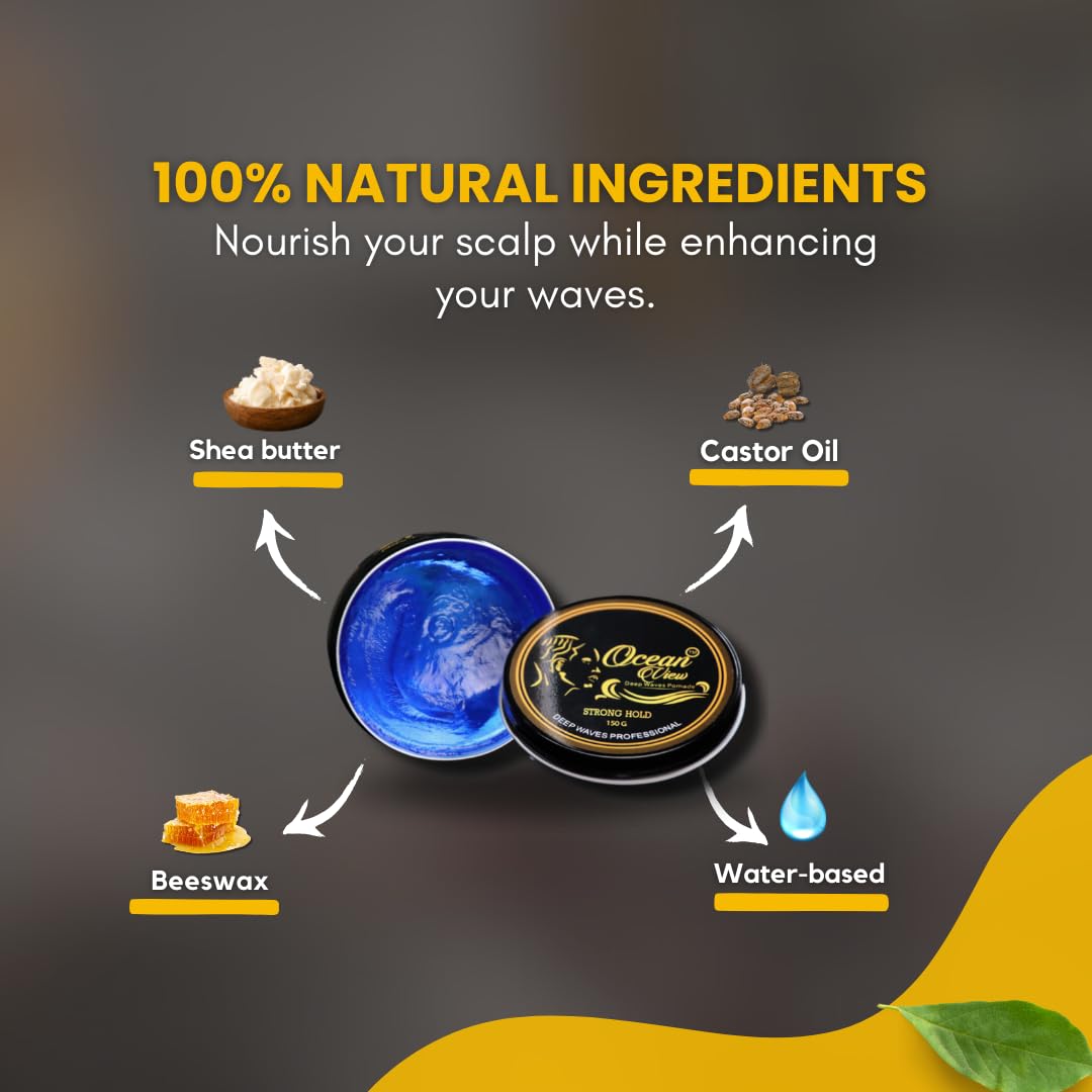 OCEAN VIEW DEEP WAVES Pomade - Water-Based Hair Cream for 360 Waves & Wolfing, Strong Hold, Easy to Wash, Smooth Application, 4oz