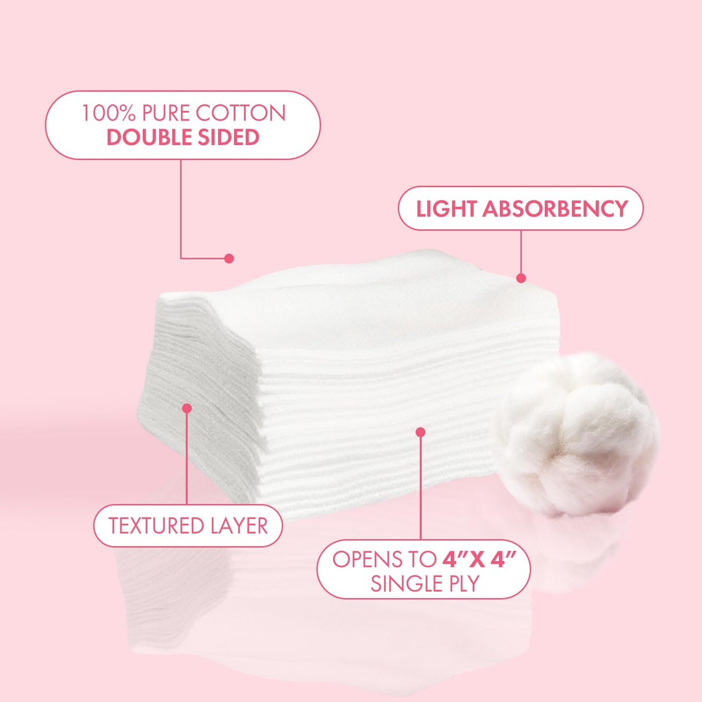 Intrinsics Petite Silken Wipes, 200 Count – 2x2" 4-Ply Lint-Free Hypoallergenic Cotton Pads for Makeup, Skincare, Nails & Spa