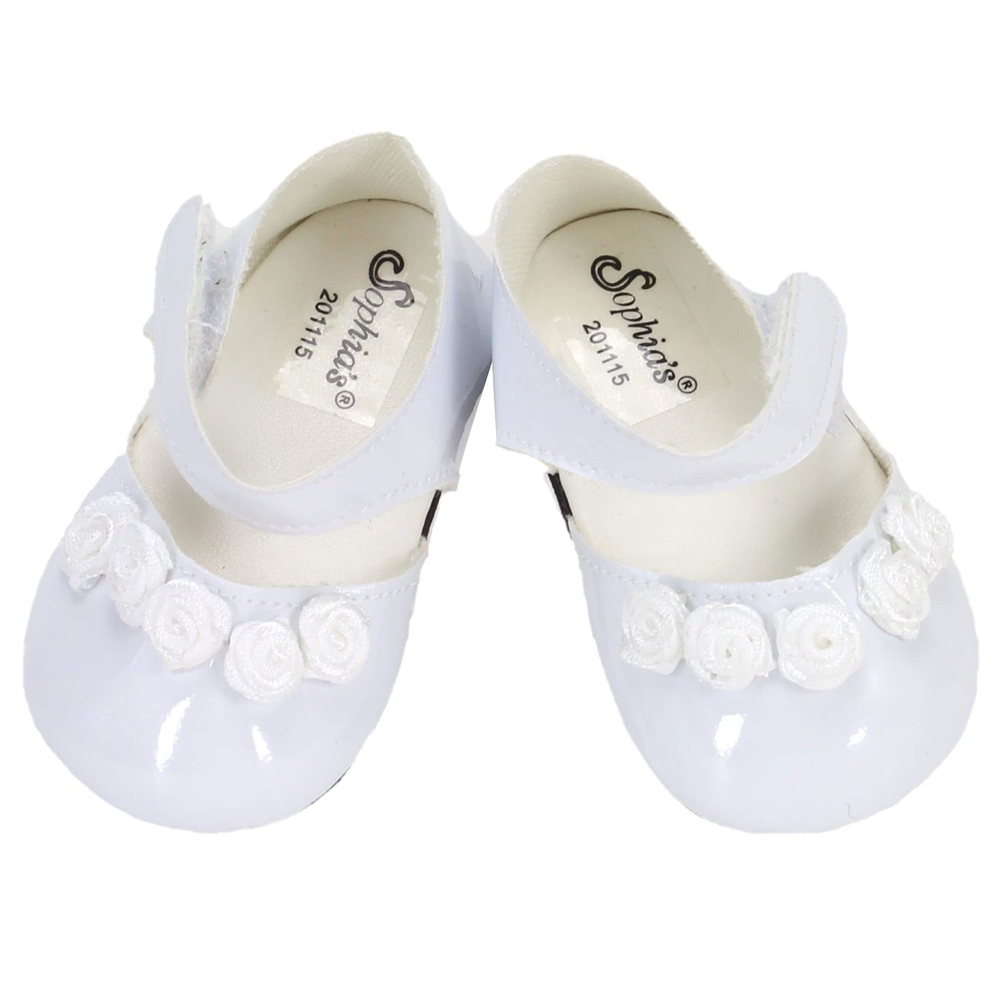 Sophia's Patent Leather Dress Shoes with Rose Detail and Strap for 18" Dolls, White