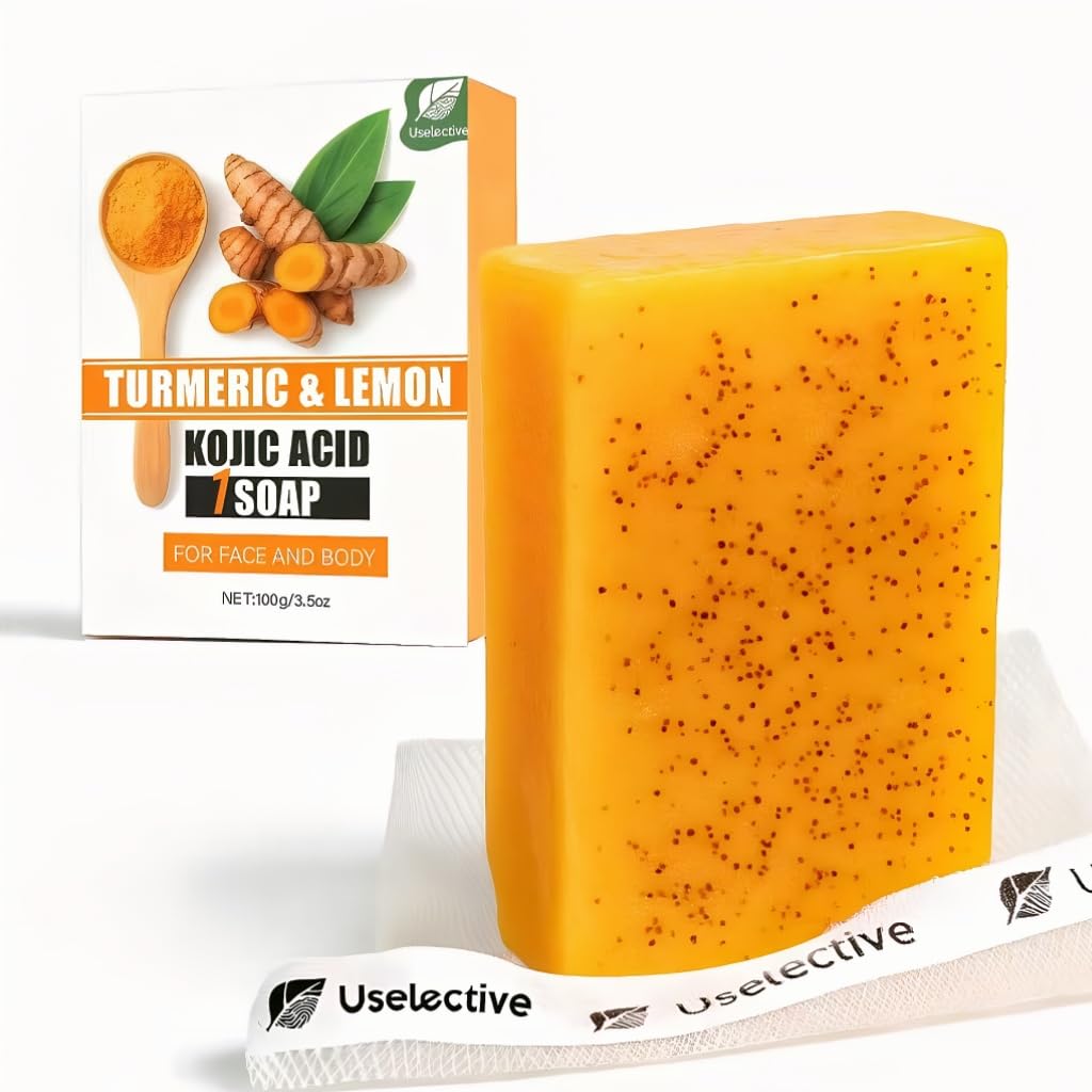 Uselective Kojic Acid & Turmeric Soap for Dark Spot Removal – Skin Lightening with Vitamin C, Retinol, Shea & Lemon Oil, SLS-Free