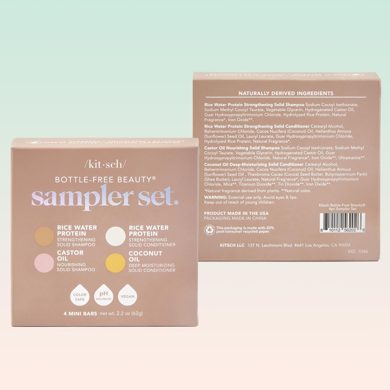 Kitsch Shampoo & Conditioner Bar Set – 4pc Sampler with Rice Water, Castor Oil & Coconut Oil – Bottle-Free Hair Care for Growth, Repair & Hydration