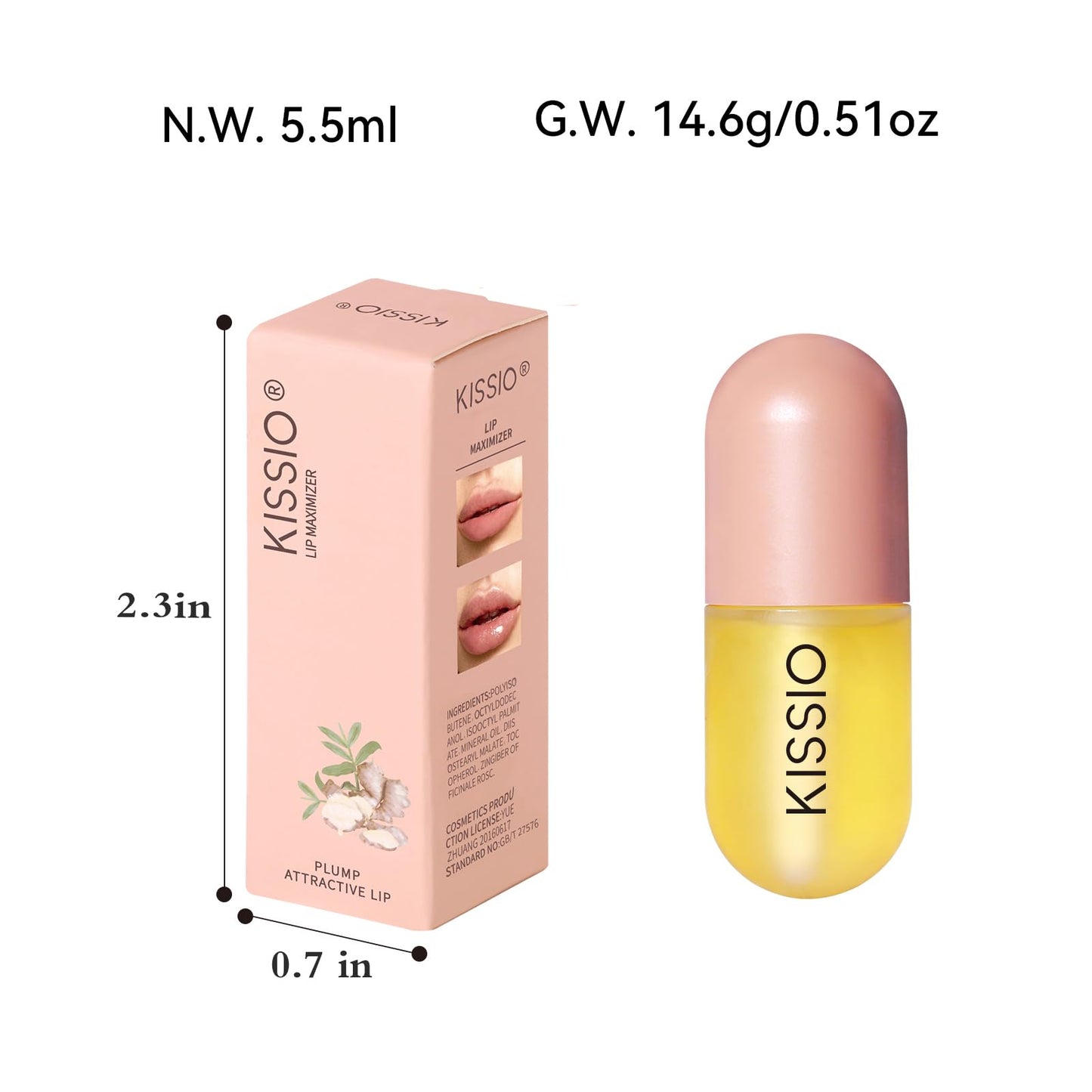 KISSIO Natural Lip Plumper Gloss – Hydrating & Moisturizing, Reduces Fine Lines, Fuller Lips, Day Use Lip Mask 5.5ml
