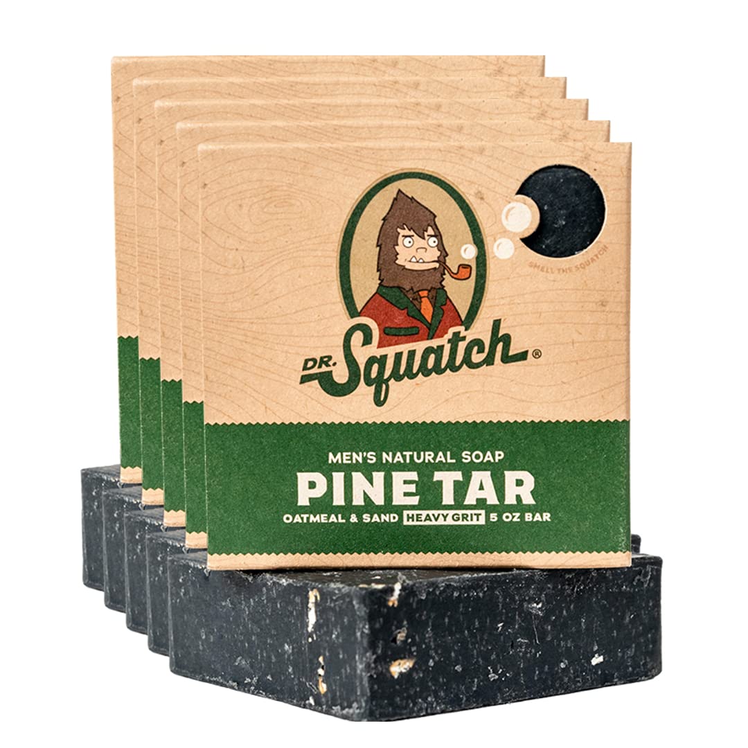 Dr. Squatch Natural Bar Soap for Men - Cold Process Soap with No Harsh Chemicals - Pine Tar (5 oz, 5-Pack)