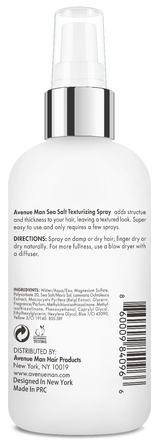 Avenue Man Sea Salt Spray for Men | Texturizing & Thickening Hair Spray with Kelp & Seaweed Extract | Adds Volume & Beach Texture | 6.76 Oz