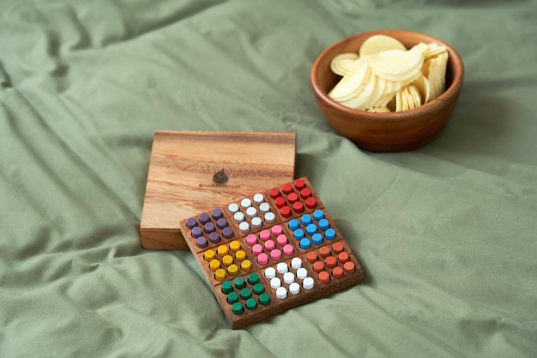 Wood Colored Sudoku Board (Travel Set): STEM Traditional Family Game Math Brain Teaser Toys Educational Rainbow Sudoku Game Set