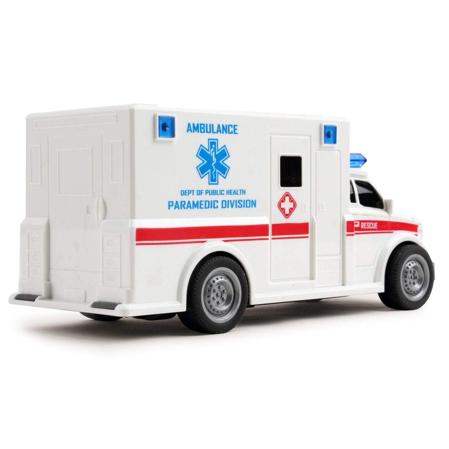 Vokodo 1:20 Scale Rescue Ambulance Toy Car – Friction Powered with Lights & Sounds, Push & Go Medical Emergency Vehicle for Kids