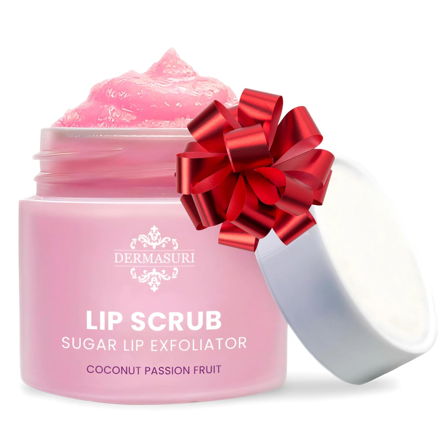 Dermasuri Lip Scrub & Moisturizer, Sugar Exfoliator for Soft, Smooth Lips, Hydrates & Brightens, Coconut Passion Fruit, 0.7oz
