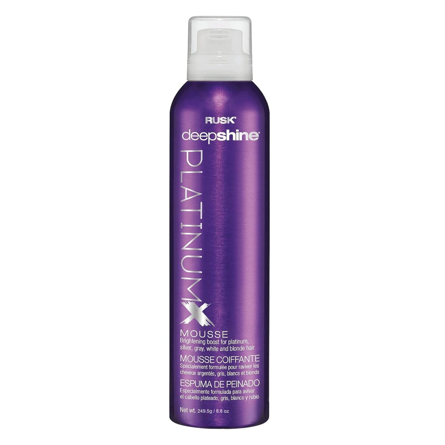 RUSK Deepshine PlatinumX Mousse 8.8 oz | Alcohol-Free Volumizing Foam for Platinum, Blonde, Gray & Silver Hair | Boosts Body & Restores Color