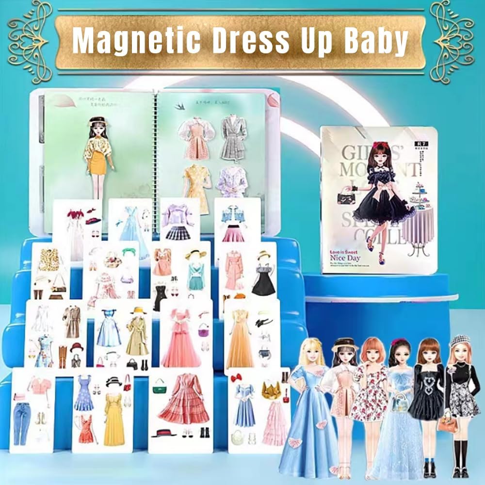 Magnetic Princess Dress Up Paper Dolls for Girls 4-7, Pretend Play Toy Set with Magnet Clothes & Puzzles, Birthday Gift 2025