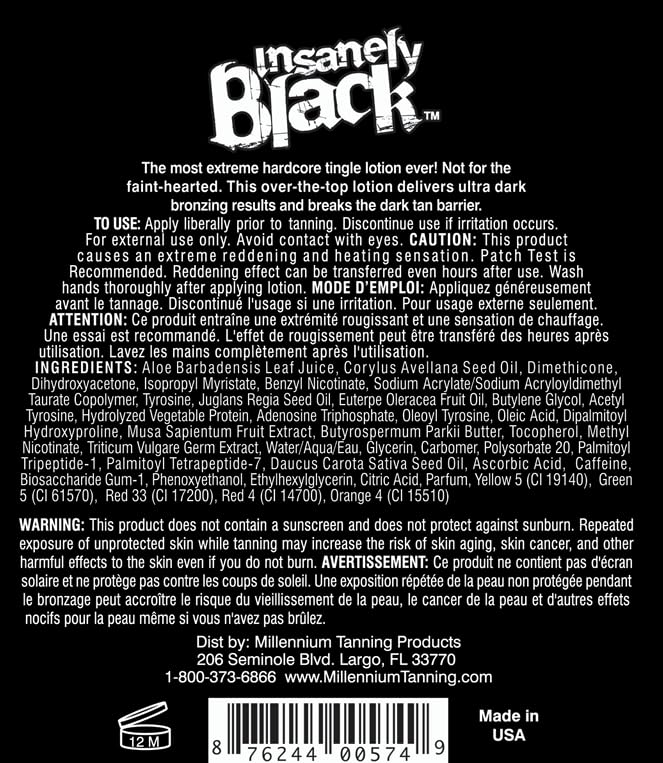 Millennium Tanning Insanely Black 60x, Mega Tingle Dark Tanning Lotion, 13.5 Ounces