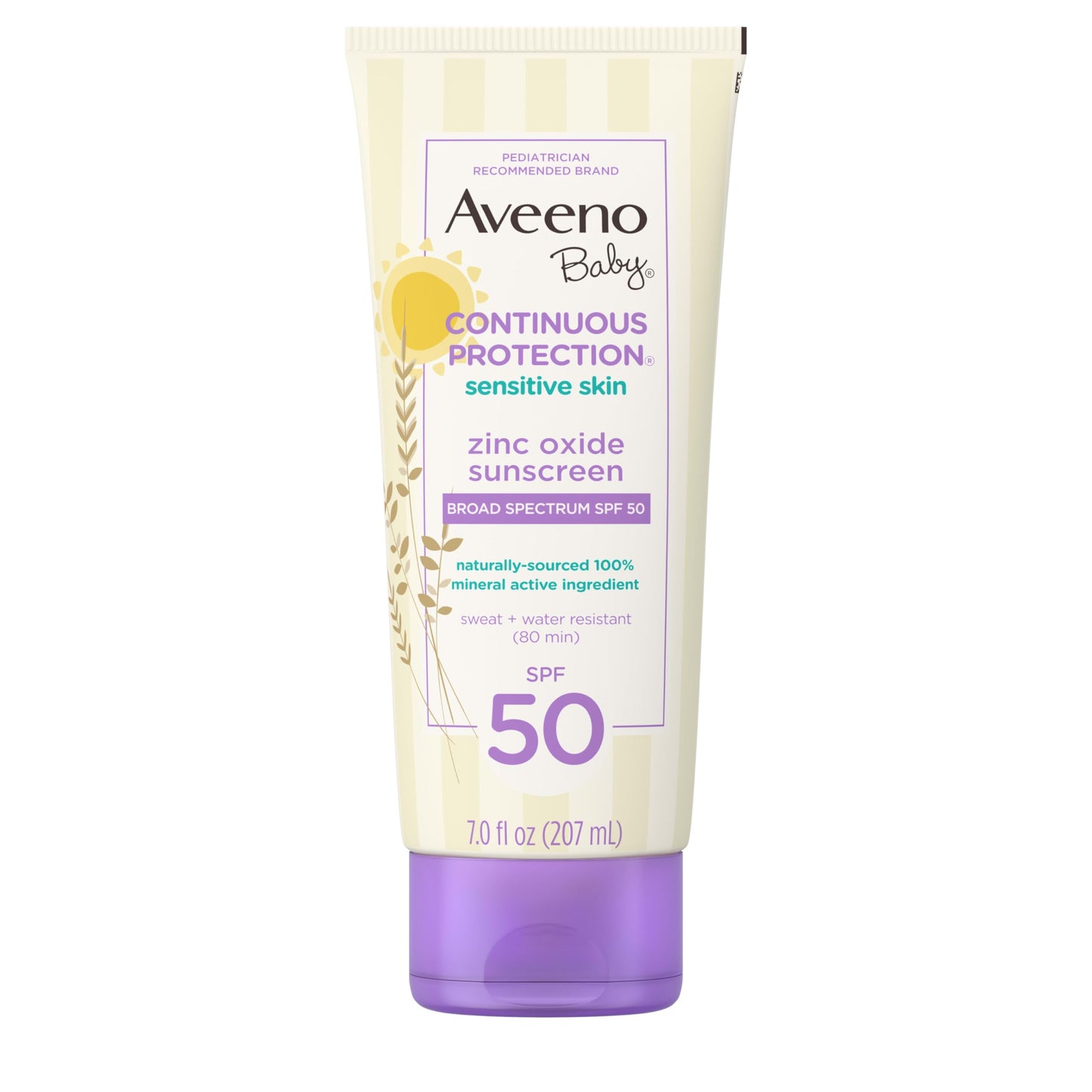 Aveeno Baby Mineral Sunscreen SPF 50 - Broad Spectrum, Tear-Free, Water & Sweat Resistant, Non-Greasy, Paraben-Free, 7 fl oz
