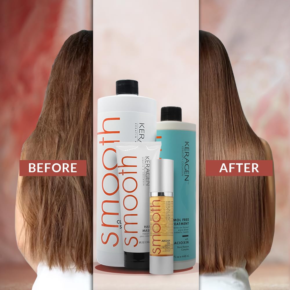Keragen Brazilian Keratin Smoothing Treatment 16 Oz | Formaldehyde-Free Blowout Kit | Organic Keratin & Collagen for Frizzy, Dry, Damaged Hair | Salon Results at Home