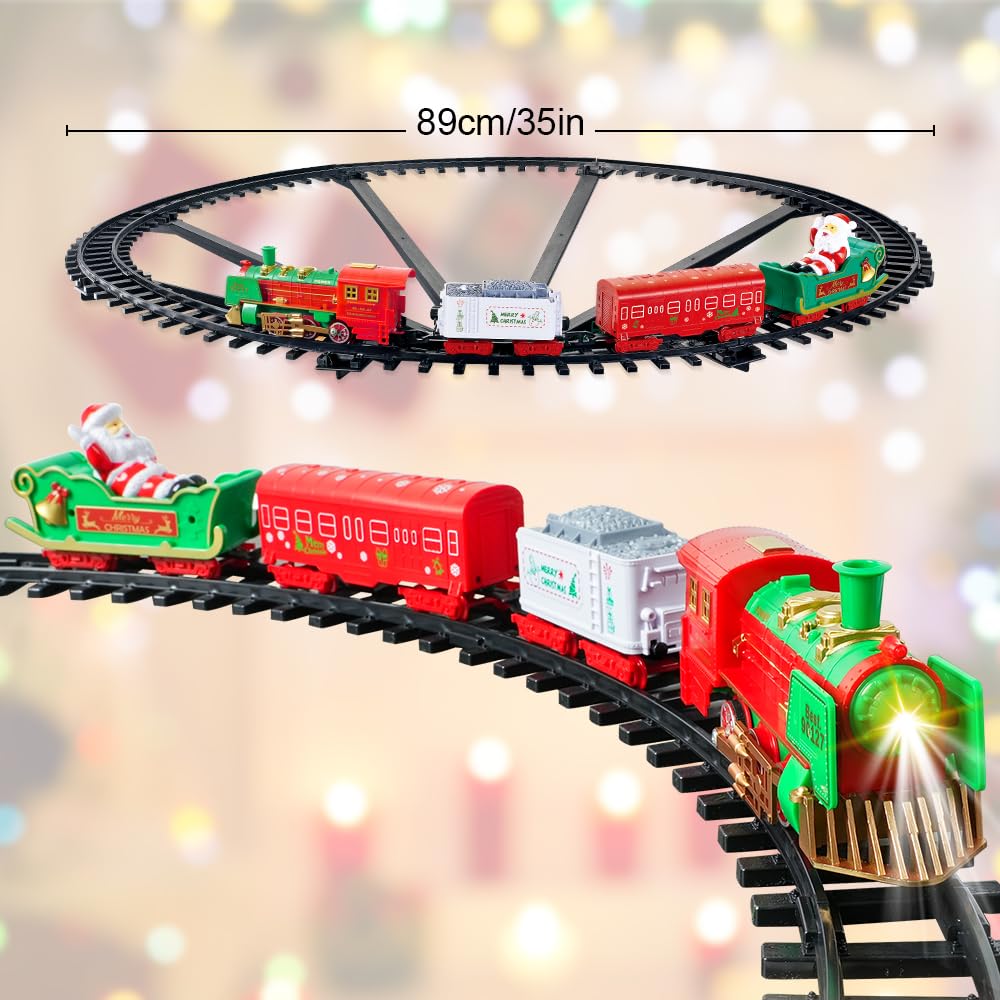 VATOS 2-in-1 Hanging Christmas Train Set with Lights & Sounds – Indoor/Outdoor Holiday Toy Around & Under Tree, Family Decoration