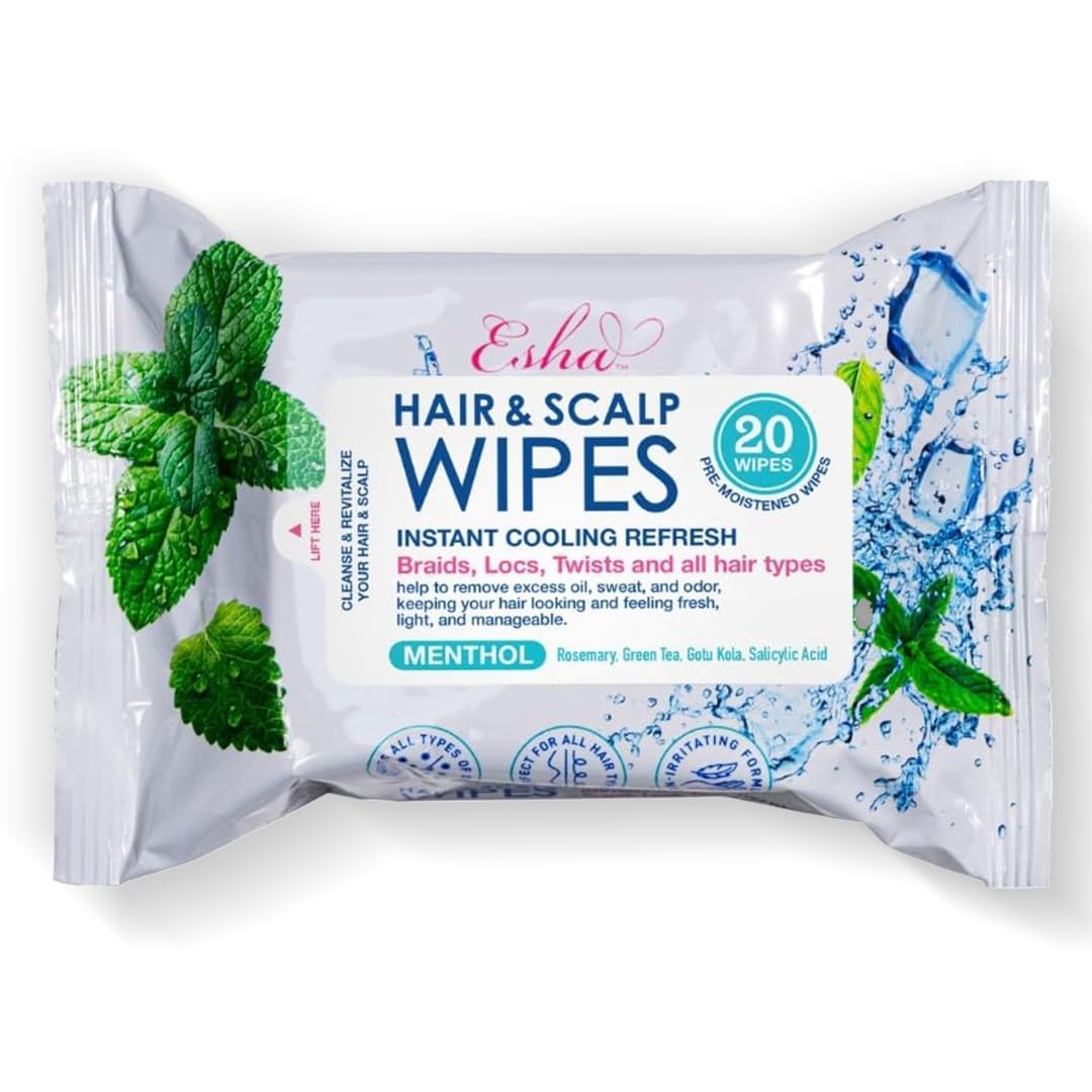 ESHA Hair & Scalp Wipes: Instant Cooling Refresh for Braids, Locs, Twists & All Hair Types - Stay Cool, Stylish, and Confident