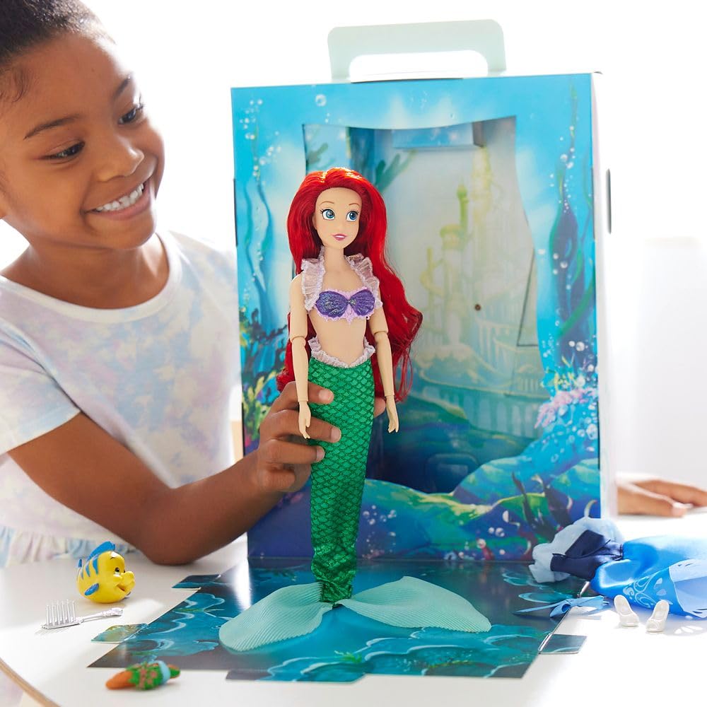 Disney Store 11" Ariel Princess Story Doll with Coloring Book & Extra Dress, Classic Outfit, Fun Princess Toy for Girls
