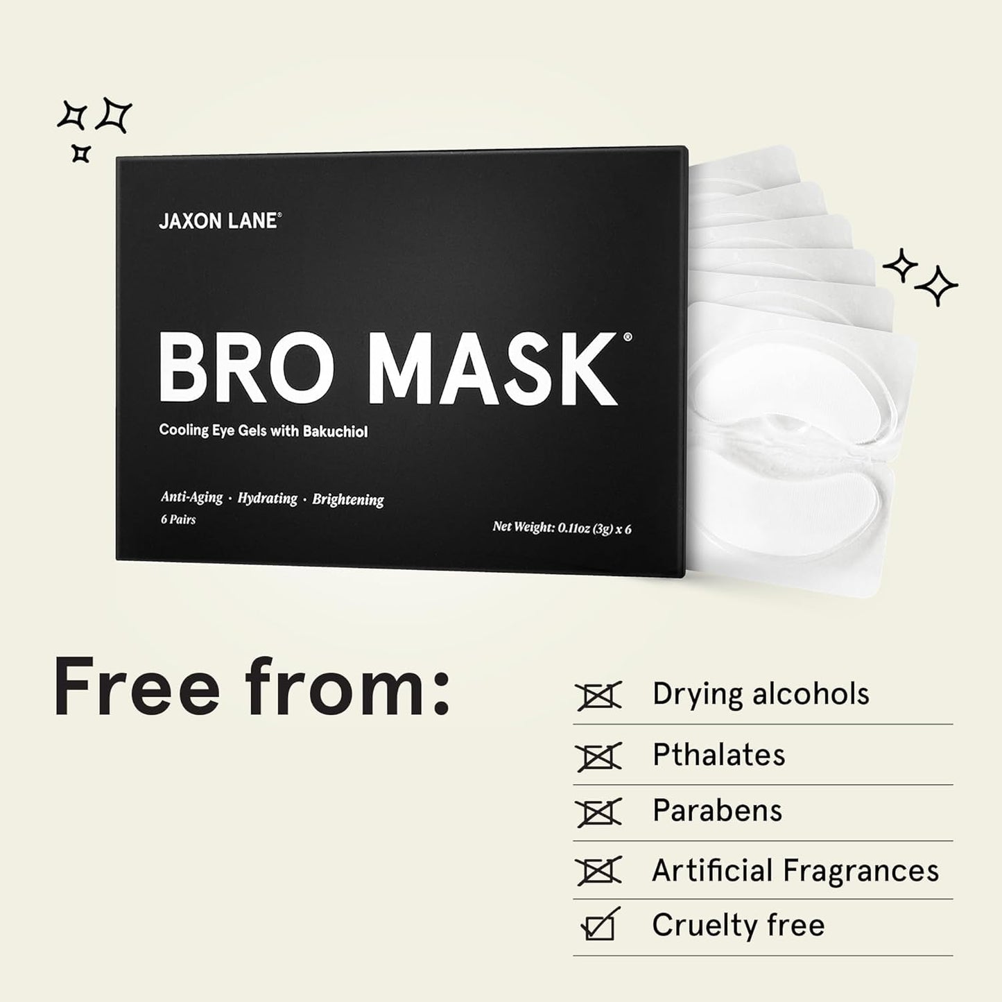 BRO MASK Under Eye Patches for Men – Cooling Hydrogel Pads with Bakuchiol, Caffeine & Niacinamide for Dark Circles, Puffiness & Eye Bags (6 Pairs)
