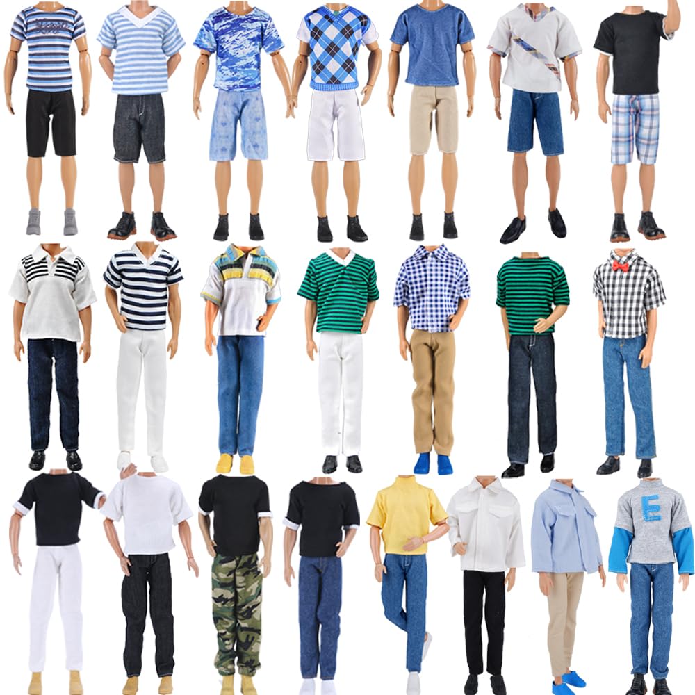 E-TING 15-Piece Outfit Set for 12" Boy Dolls – Suits, Casual Tops & Pants, Swim Trunks, 5 Pairs Shoes, Bowtie Included
