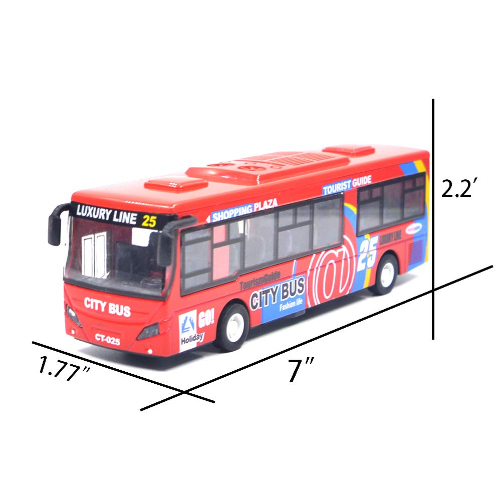 Ailejia City Bus Die Cast Pull Back Vehicles Mini Buses Model Car Toys With Lights and Music - Boys' Red Bus Toys