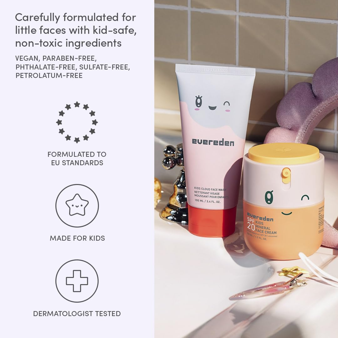 Happy Morning DUO Kids Spa Headband Set for Girls – Clean, Vegan Skincare Bundle with Cloud Face Wash & SPF 20 Mineral Face Cream, Non-Toxic & Easy-to-Use