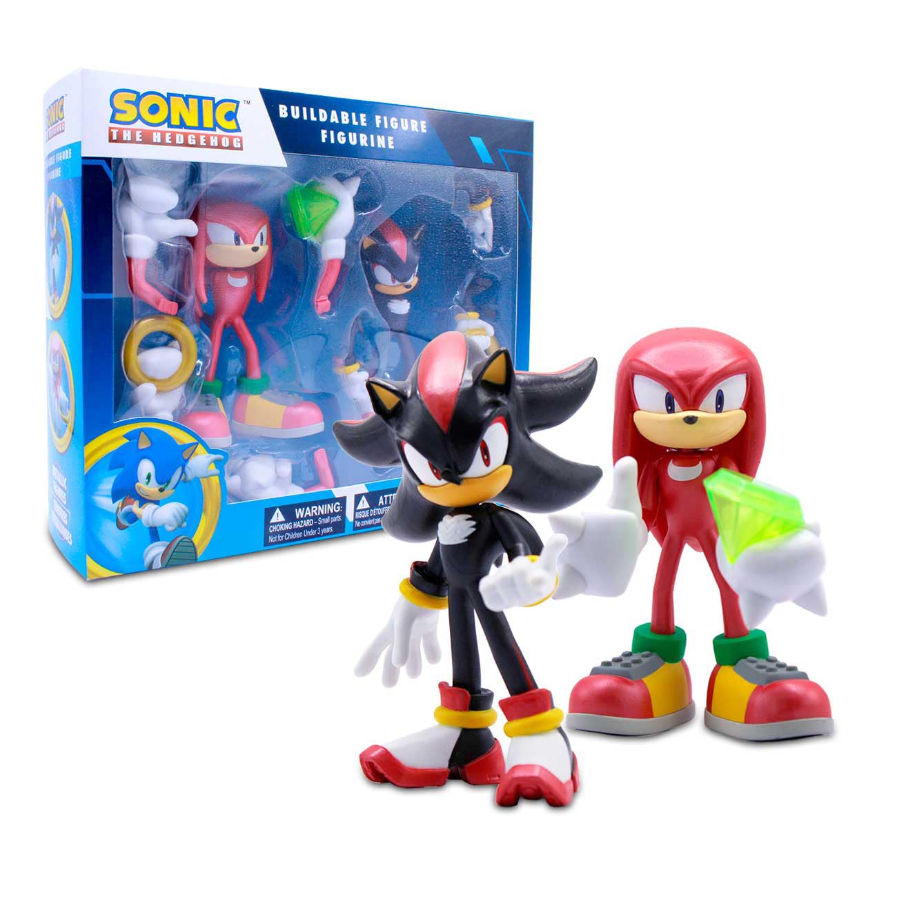 Official Sonic The Hedgehog Metallic Knuckles & Shadow 4″ Action Figures – Buildable, Interchangeable Arms & Accessories, Collector Window Box